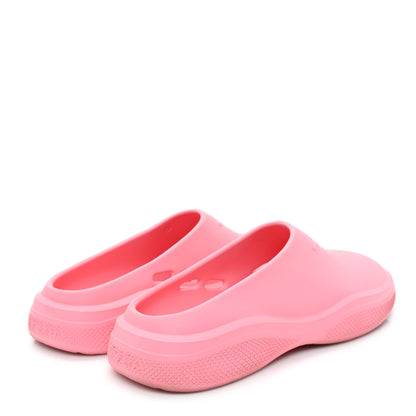 Prada Soft Mellow Rubber Triangle Logo Embossed Womens 25mm Mules 38 Begonia 5 of 10