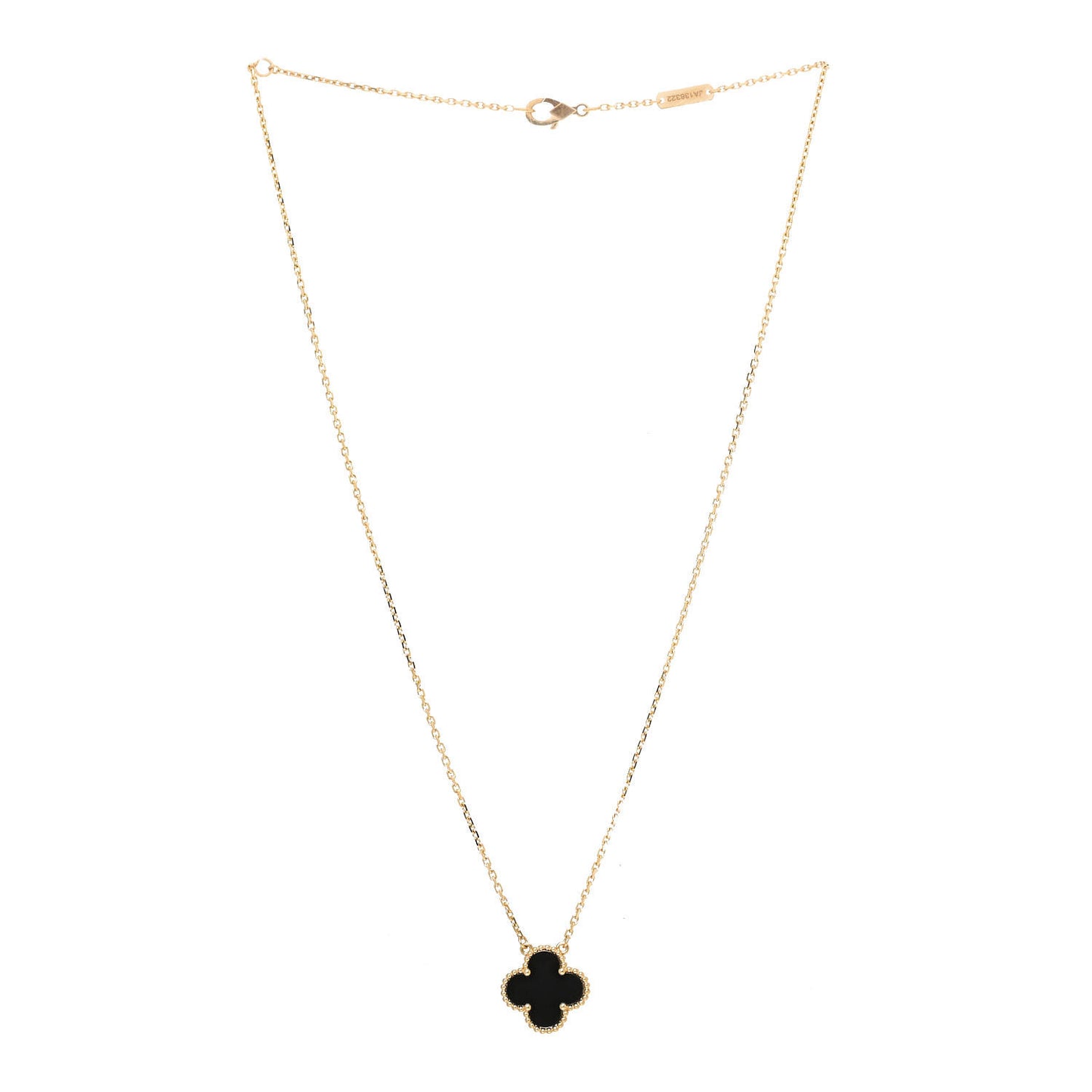 18K Yellow Gold Black Onyx Vintage Alhambra Pendant Necklace
