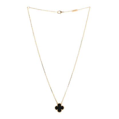 Van Cleef & Arpels 18K Yellow Gold Black Onyx Vintage Alhambra Pendant Necklace 3 of 6
