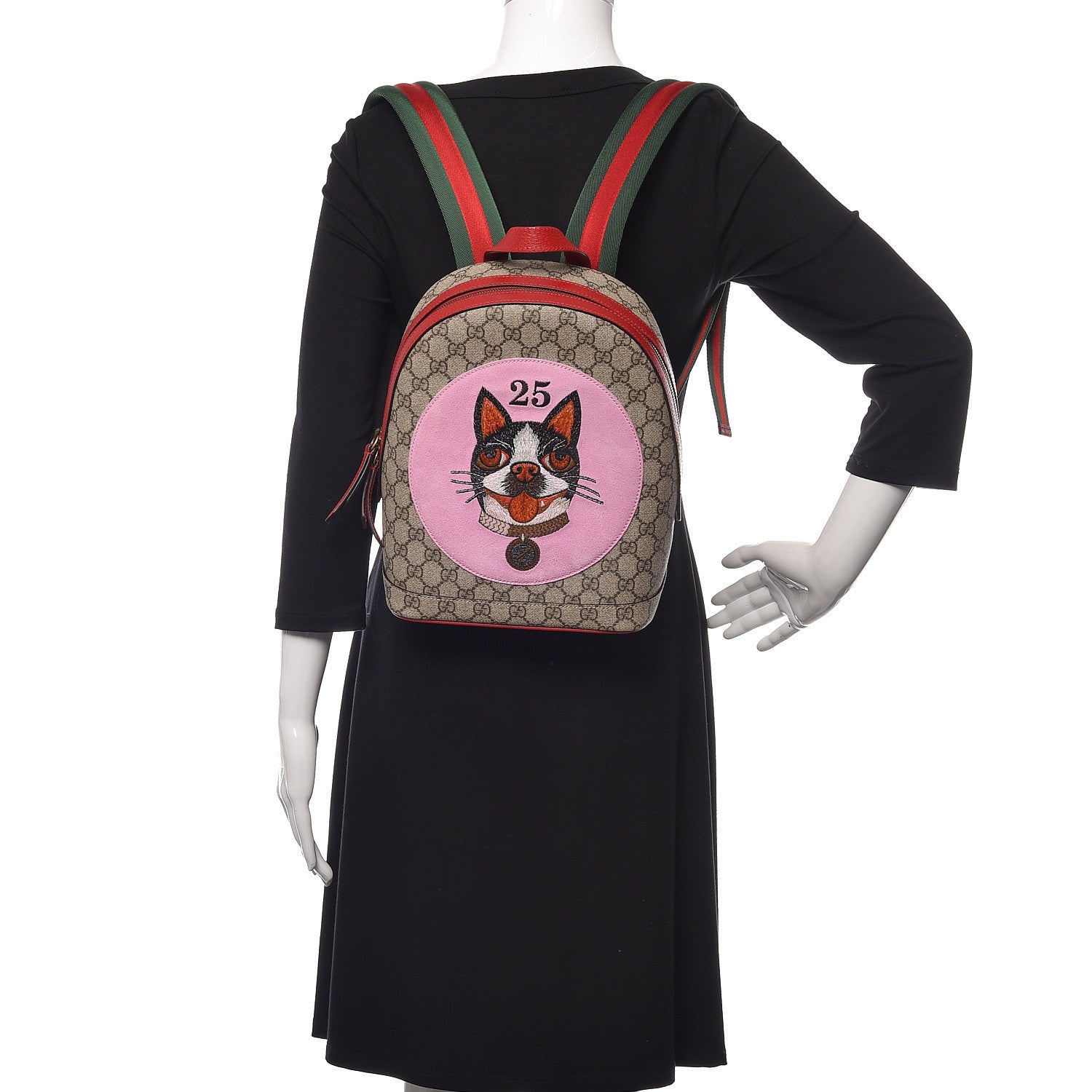 Gucci GG Supreme Monogram Web Bosco Patch Dome Backpack Beige Malva Hibiscus Red 2 of 13