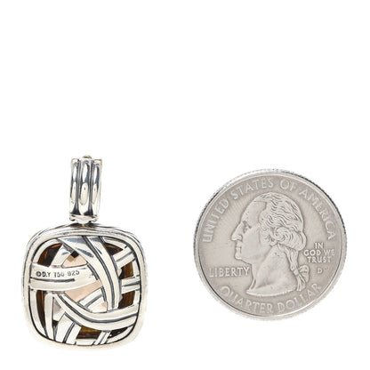 David Yurman Sterling Silver 18K Yellow Gold Diamond Smoky Quartz 14mm Albion Enhancer Pendant 2 of 2