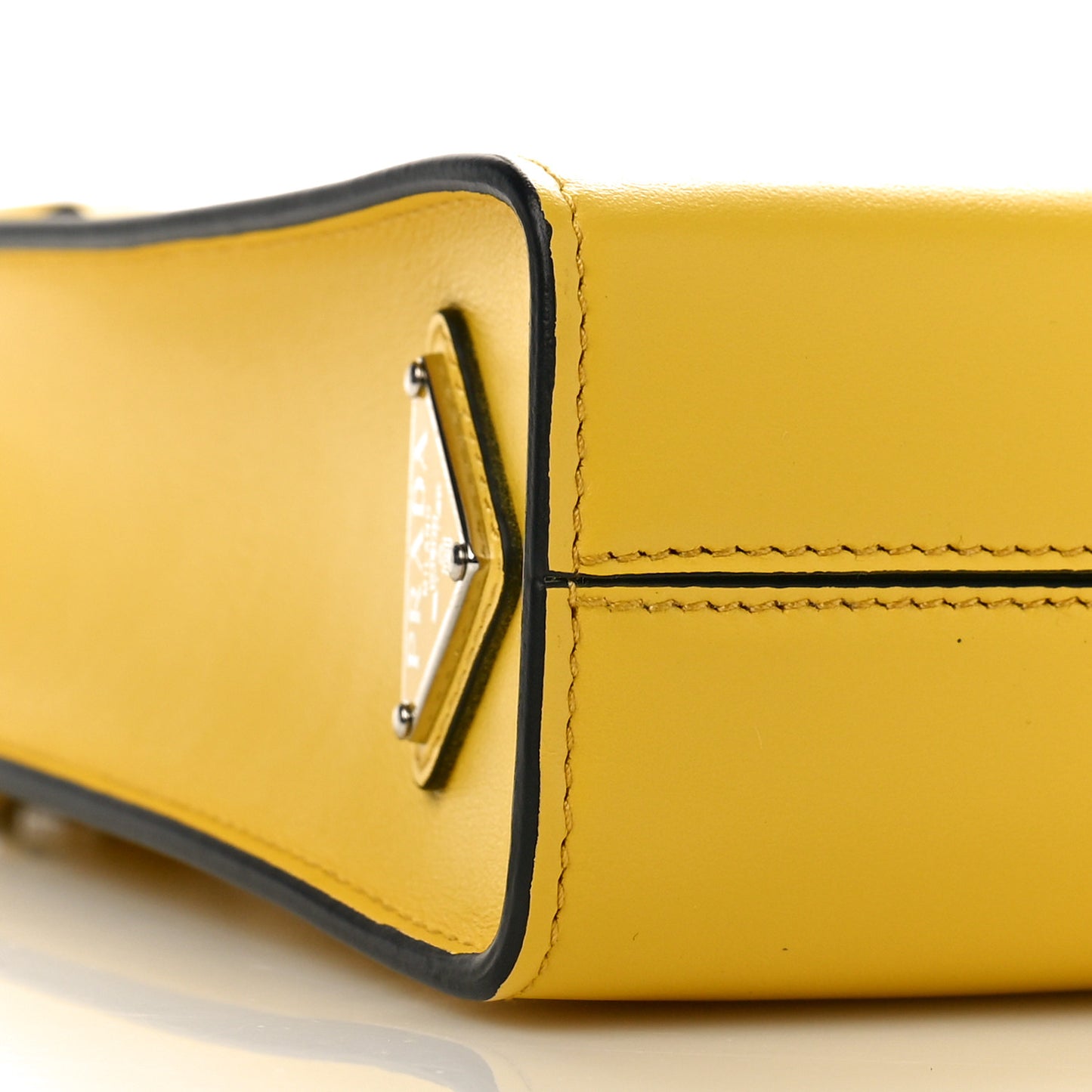 Soft Calfskin Triangle Logo Embossed Small Double Handle Crossbody Tote Sole