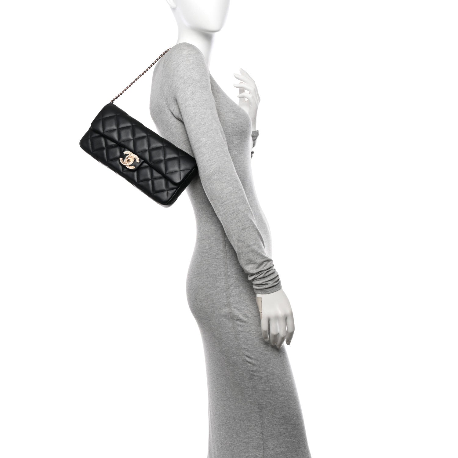 Chanel Lambskin Quilted Pearl CC Flap Clutch Black 2 of 11