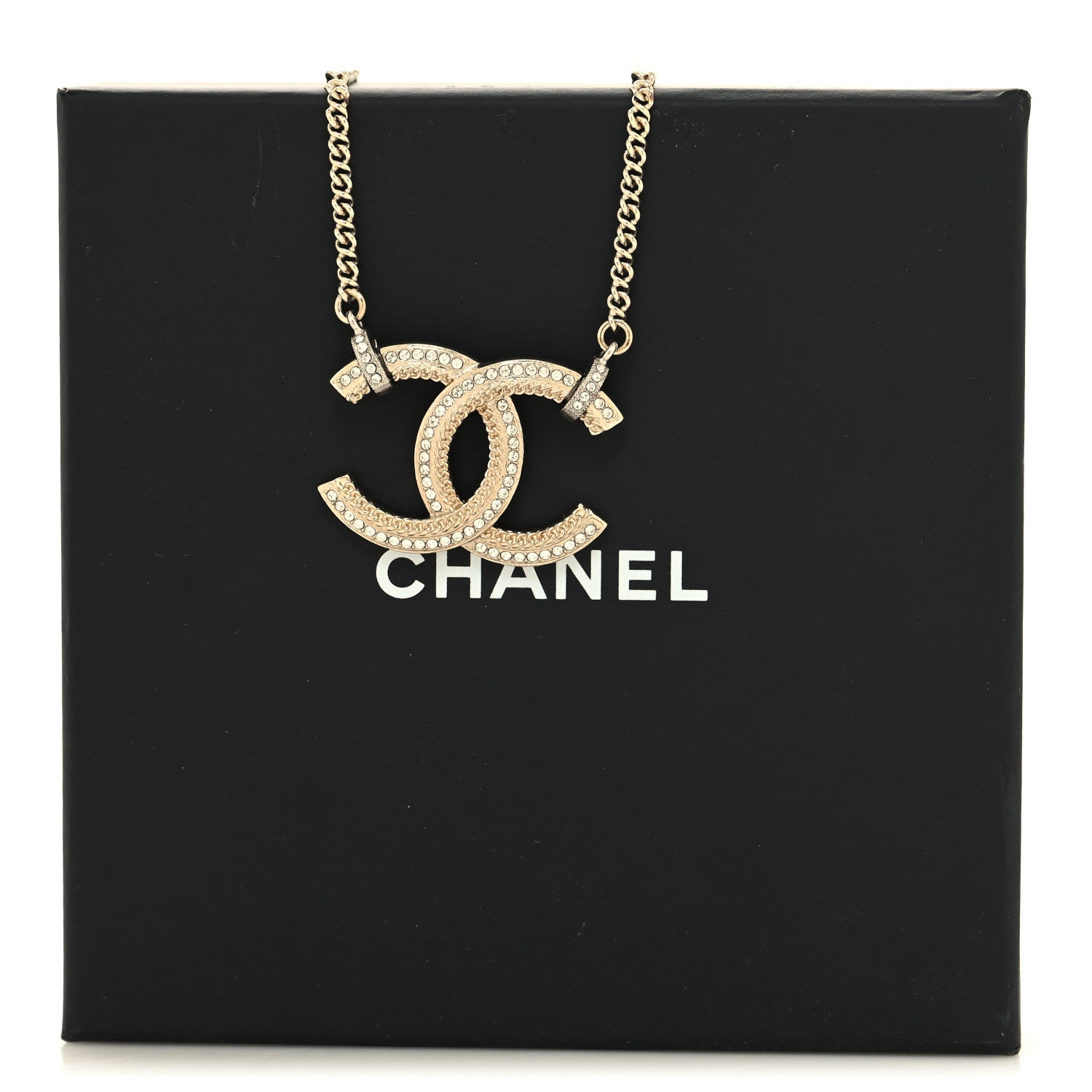 Chanel Crystal Logo CC Chain Necklace Light Gold 6 of 6
