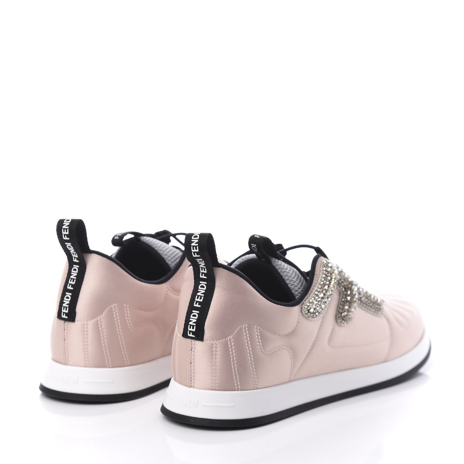 Fendi Stretch Satin Crystal Embellished FFreedom Sneakers 37 Rosa 4 of 9