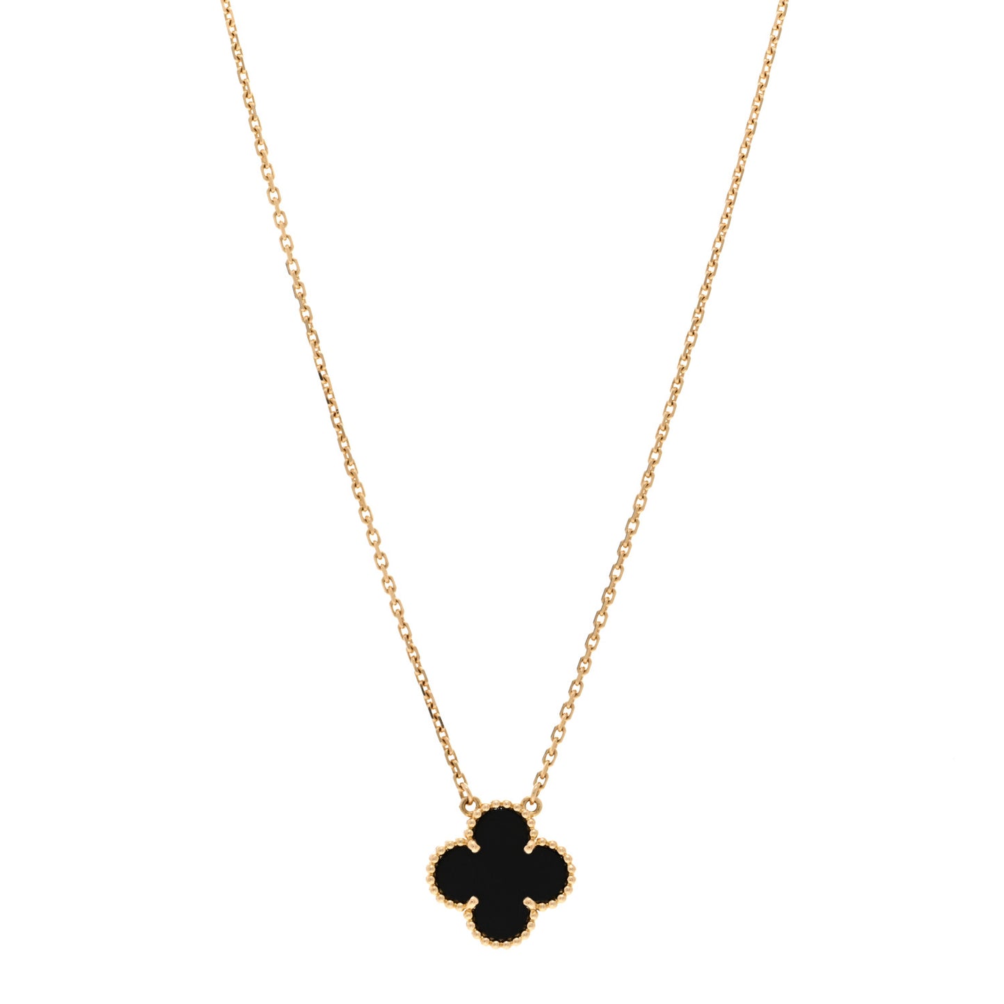 18K Yellow Gold Black Onyx Vintage Alhambra Pendant Necklace