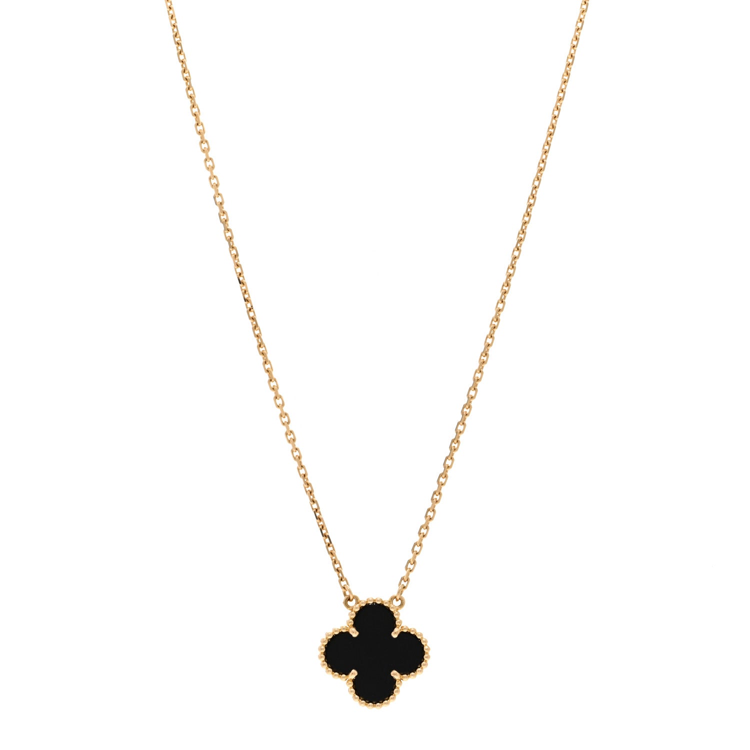 Van Cleef & Arpels 18K Yellow Gold Black Onyx Vintage Alhambra Pendant Necklace 1 of 5