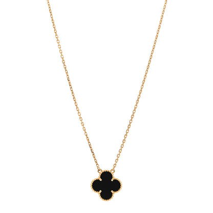 Van Cleef & Arpels 18K Yellow Gold Black Onyx Vintage Alhambra Pendant Necklace 1 of 5