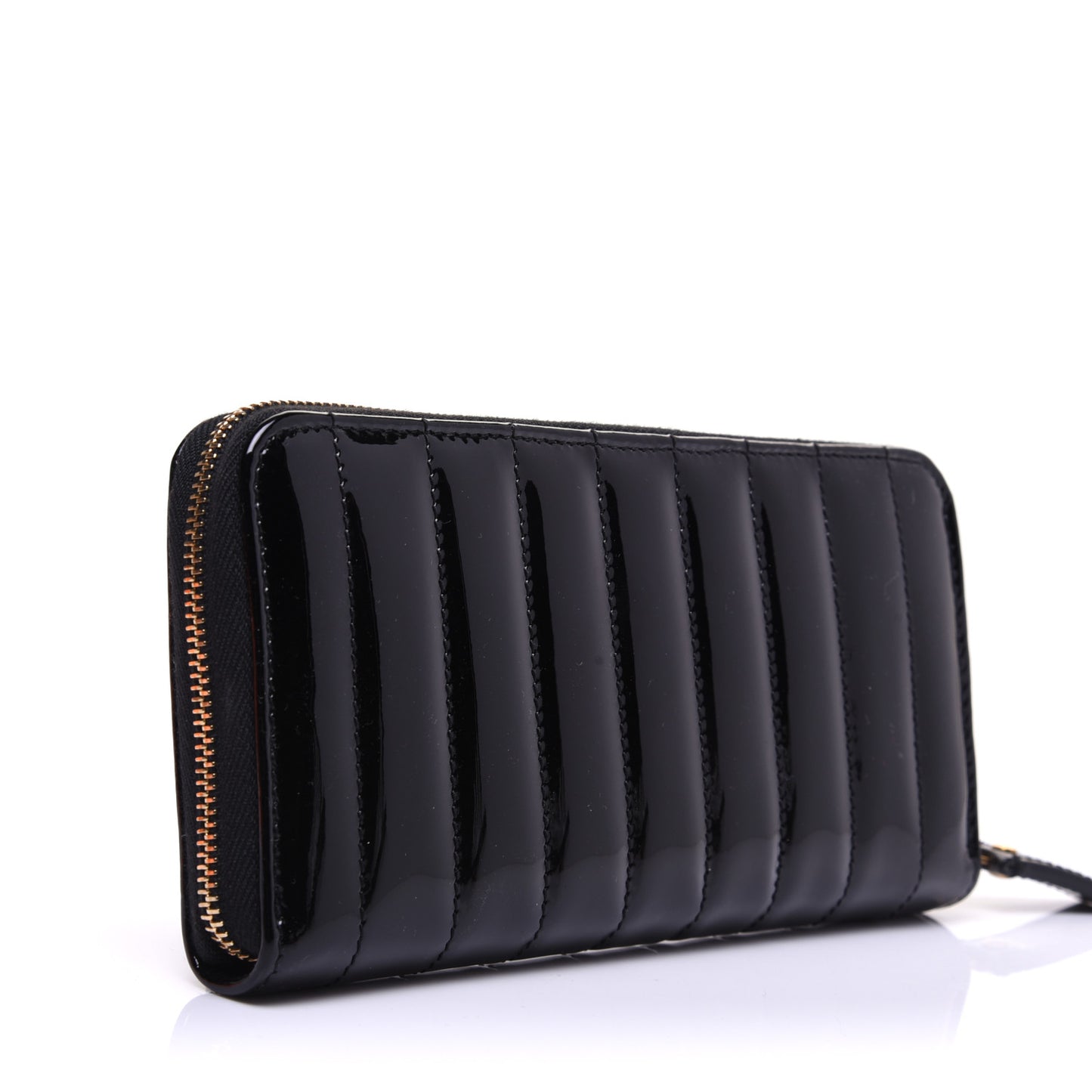 Patent Calfskin Matelasse Monogram Vicky Zip Around Wallet Black