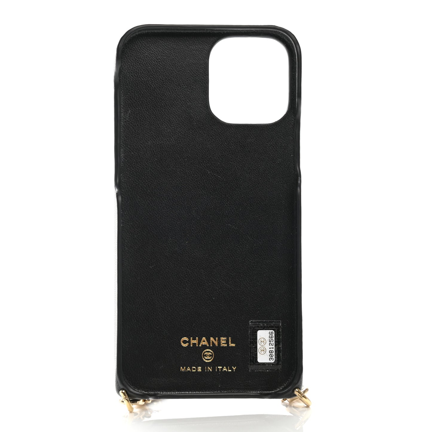Lambskin Quilted Camellia Bow iPhone XII Pro Holder With Chain Black