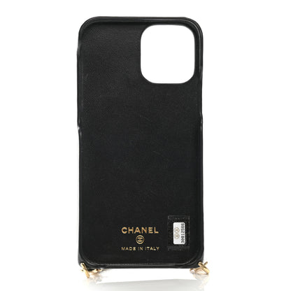 Chanel Lambskin Quilted Camellia Bow iPhone XII Pro Holder With Chain Black 5 of 8