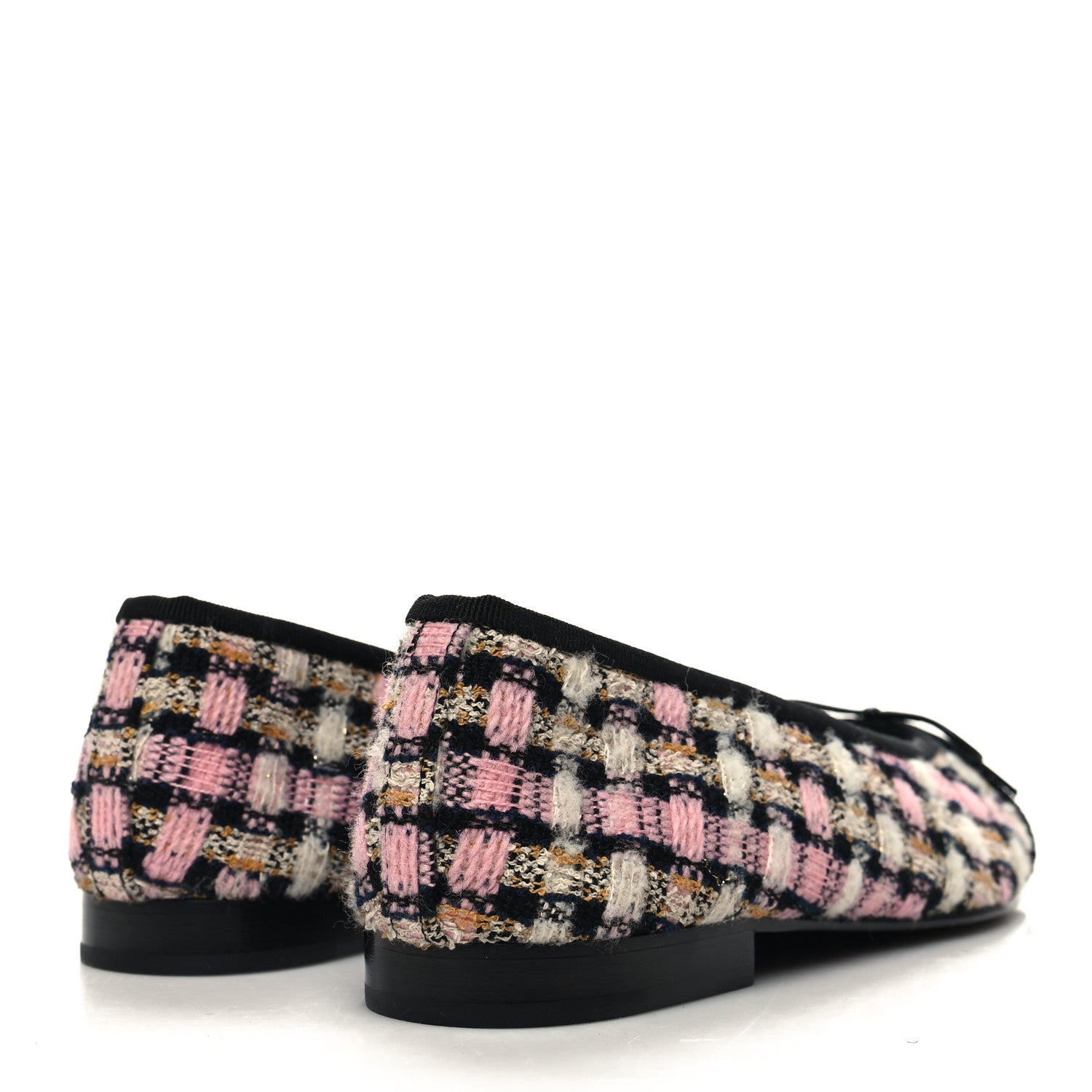 Chanel Wool Cotton Tweed Corduroy Cap Toe Ballerina Flats 37.5 Pink Black Multicolor 4 of 8