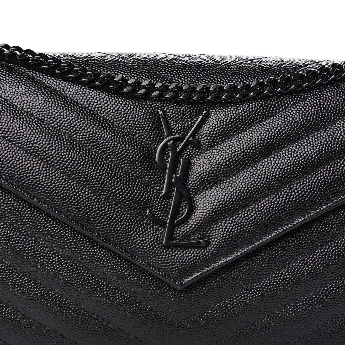 Grain De Poudre Matelasse Chevron Monogram Chain Wallet Black