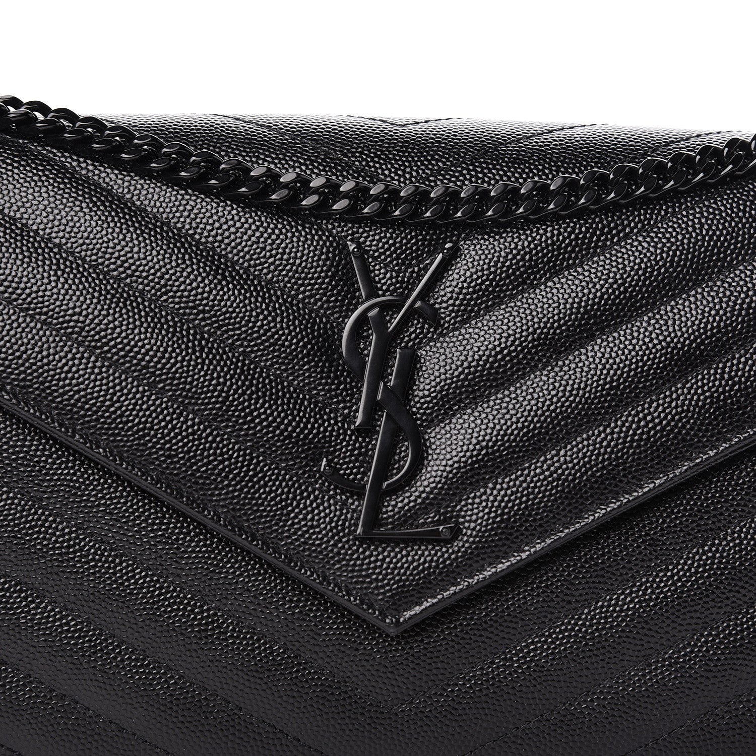 Saint Laurent Grain De Poudre Matelasse Chevron Monogram Chain Wallet Black 8 of 10