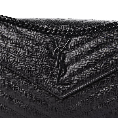 Saint Laurent Grain De Poudre Matelasse Chevron Monogram Chain Wallet Black 8 of 10