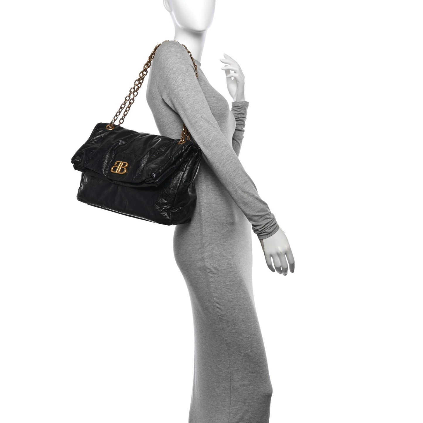 Arena Calfskin Medium Monaco Chain Shoulder Bag Black