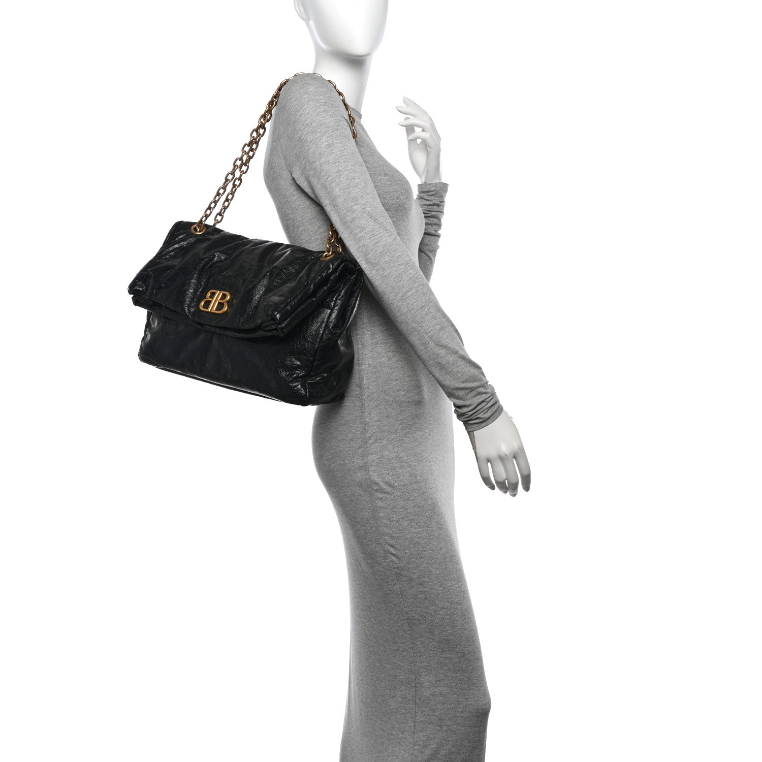 Balenciaga Arena Calfskin Medium Monaco Chain Shoulder Bag Black 2 of 10