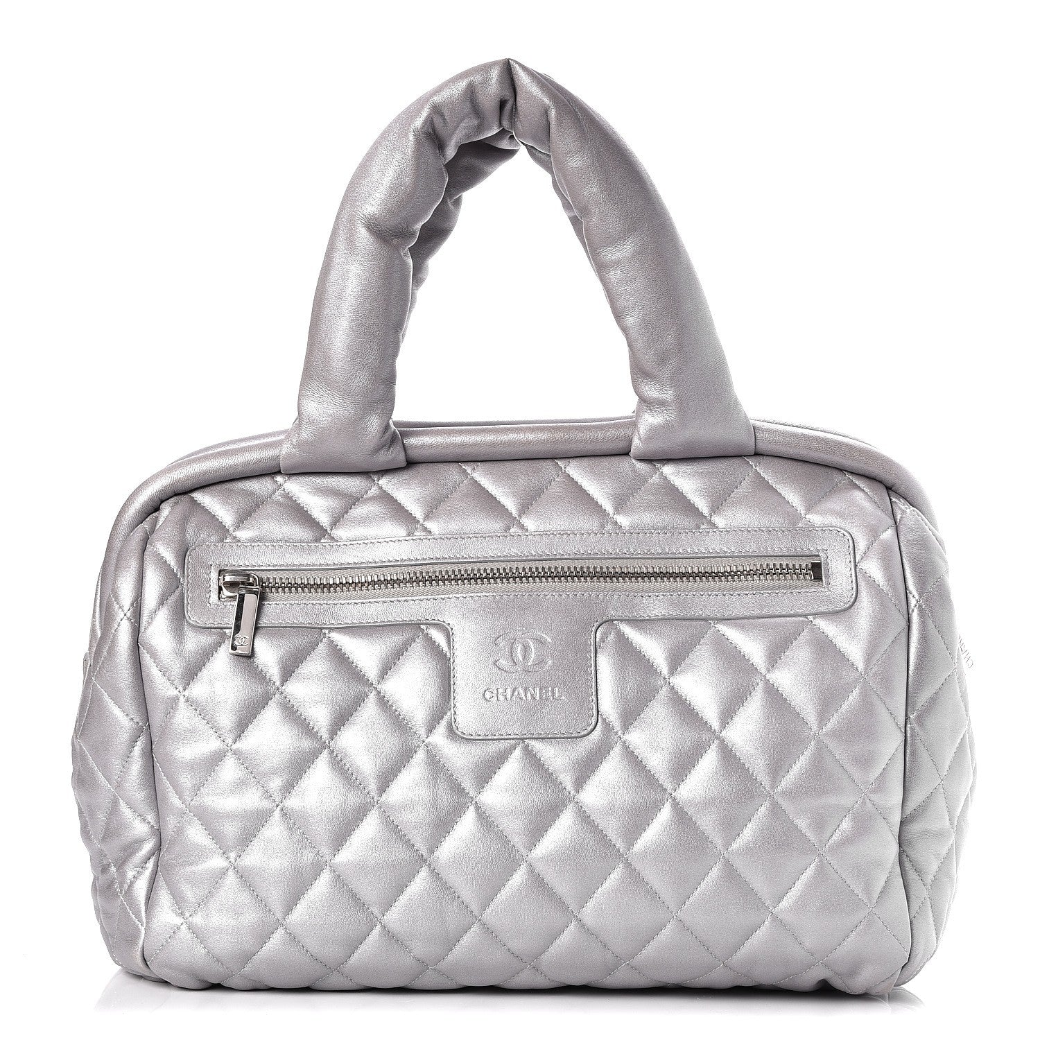 Chanel Metallic Lambskin Quilted Coco Cocoon Bowler Silver 1 of 7