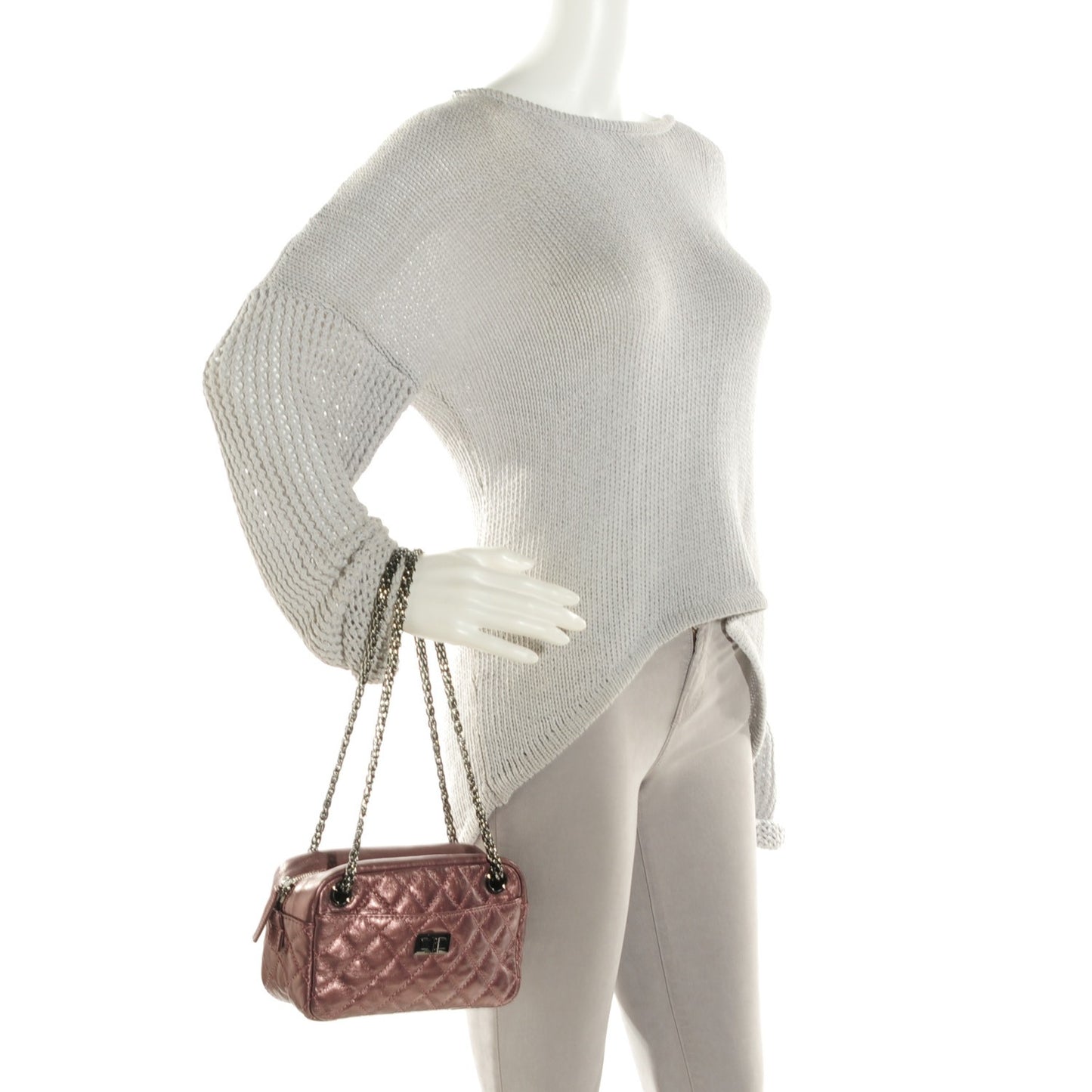 Metallic Aged Calfskin Quilted Small Reissue Camera Case Rose Fonce