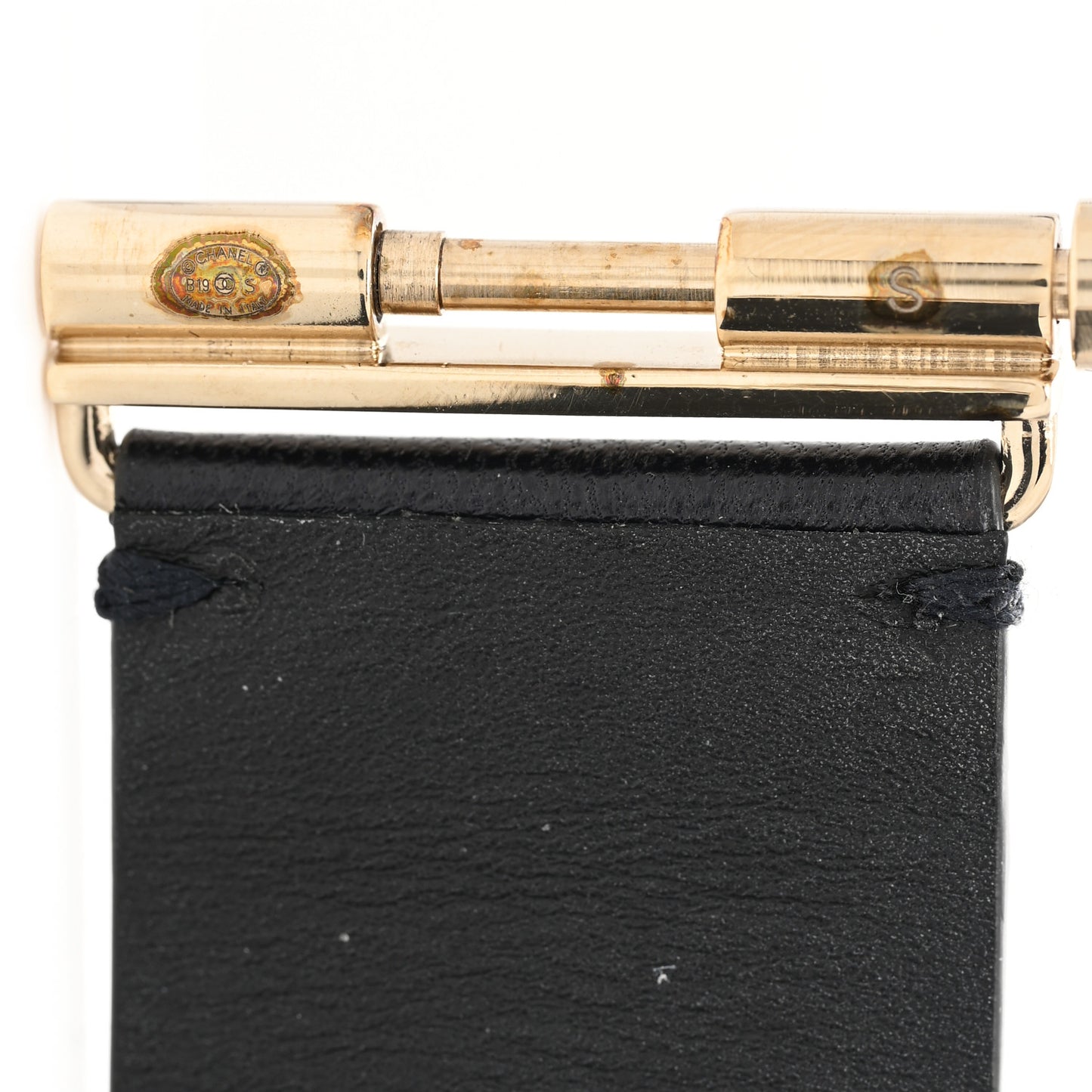 Crystal Lambskin Cha-Nel Logo Cuff Set S Black Gold