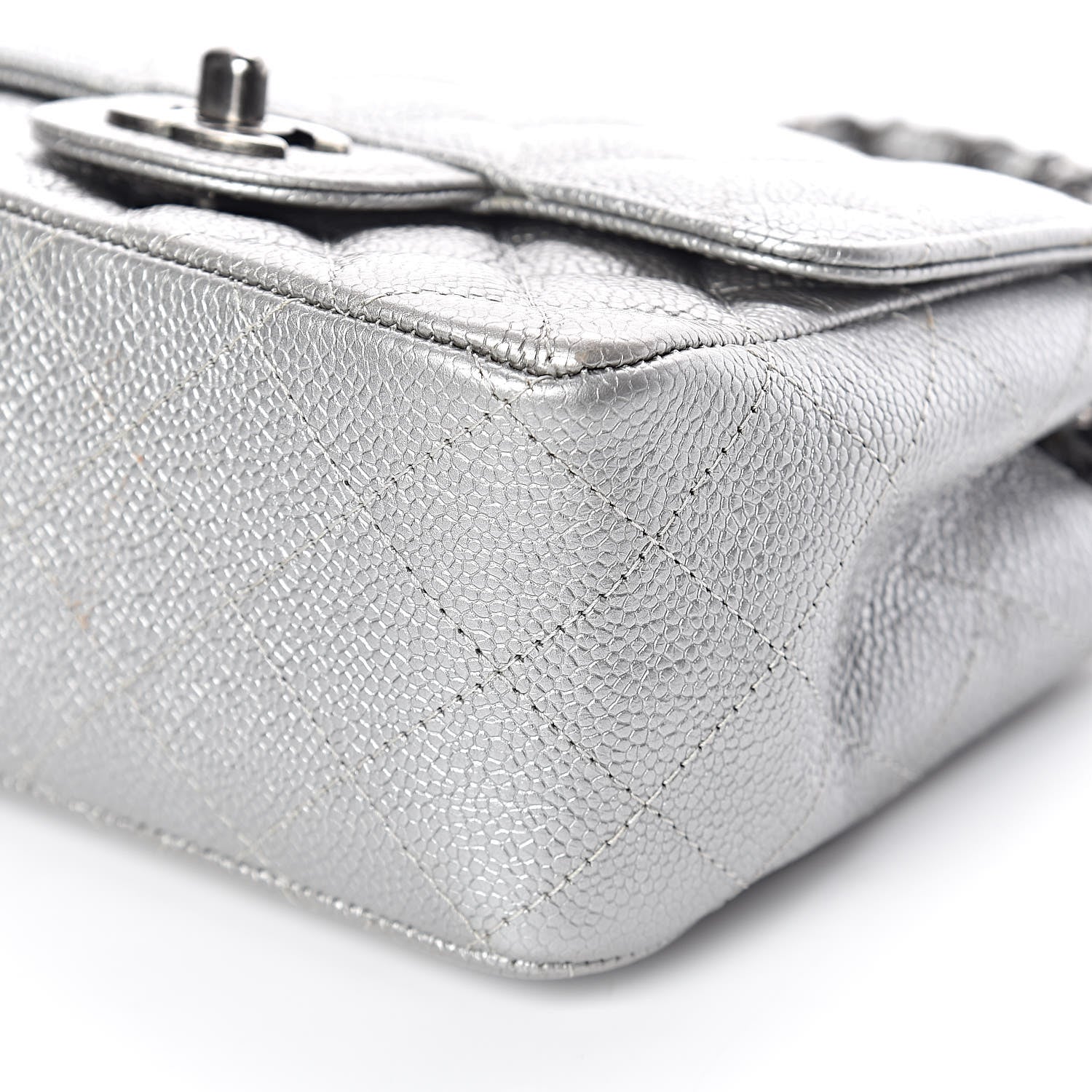 Chanel Metallic Caviar Quilted Mini Square Flap Silver 9 of 11
