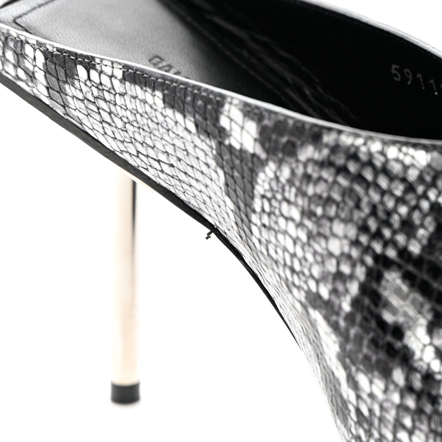 Kidskin Snake Effect Knife Pointy Toe Mule Pumps 37.5 Silver