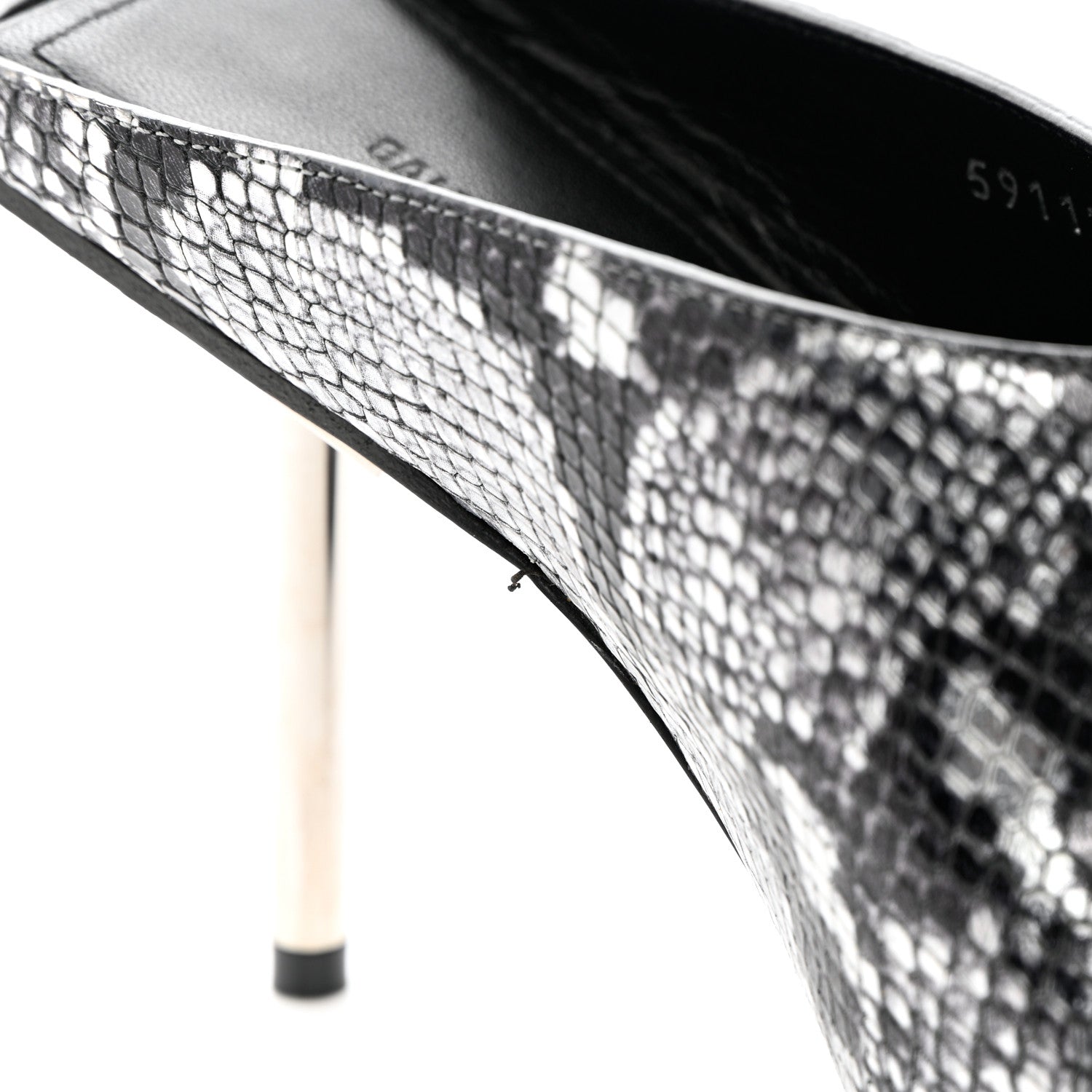 Balenciaga Kidskin Snake Effect Knife Pointy Toe Mule Pumps 37.5 Silver 9 of 12