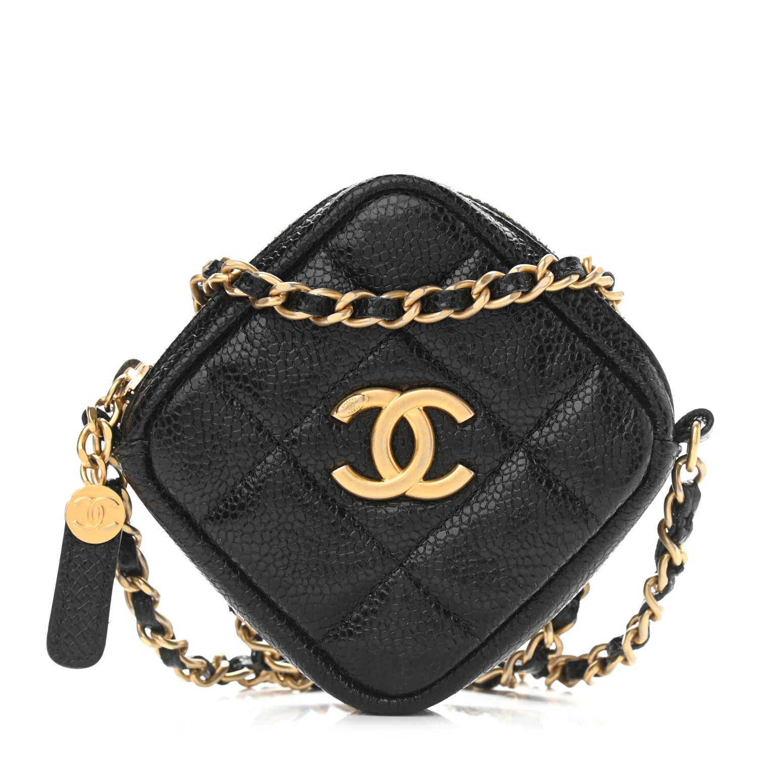 Chanel Caviar Quilted Diamond Coin Purse With Chain Black 1 of 8