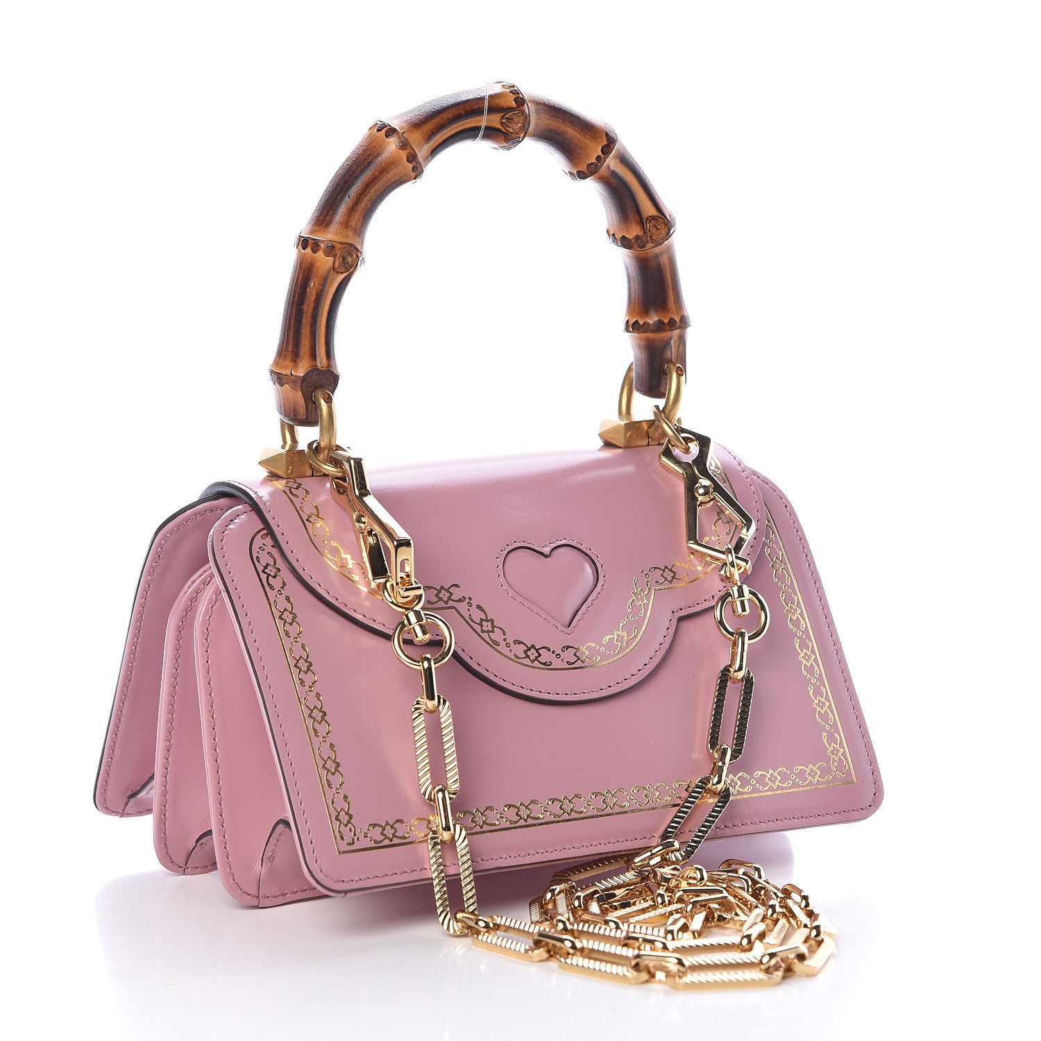 Gucci Calfskin Bamboo Crystal Mini Thiara Top Handle Bag Carmine Rose Gold 3 of 17