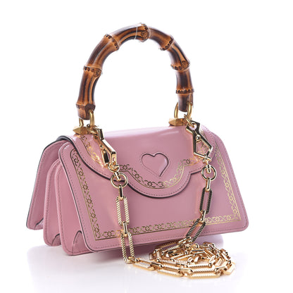 Gucci Calfskin Bamboo Crystal Mini Thiara Top Handle Bag Carmine Rose Gold 3 of 17