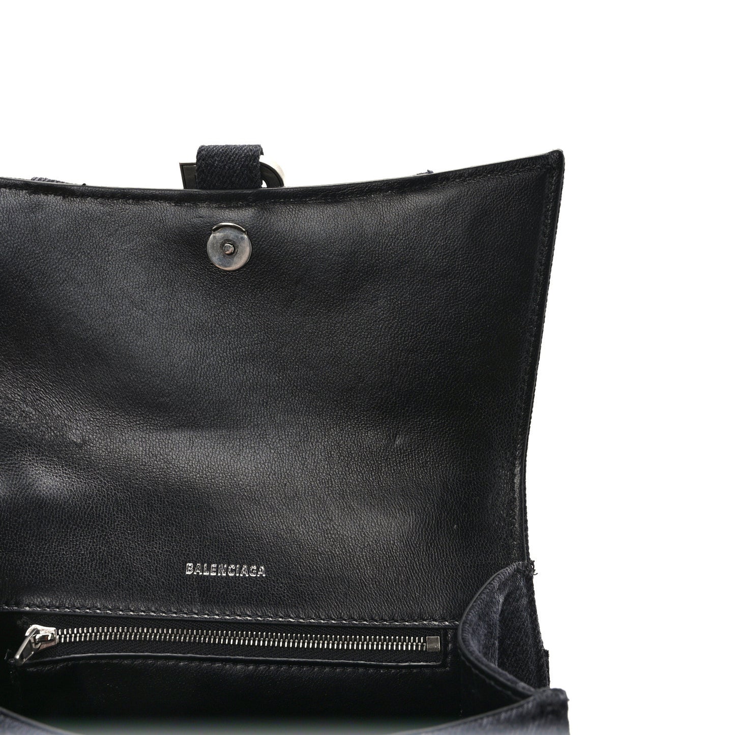 Washed Denim BB Monogram Small Hourglass Top Handle Bag Black