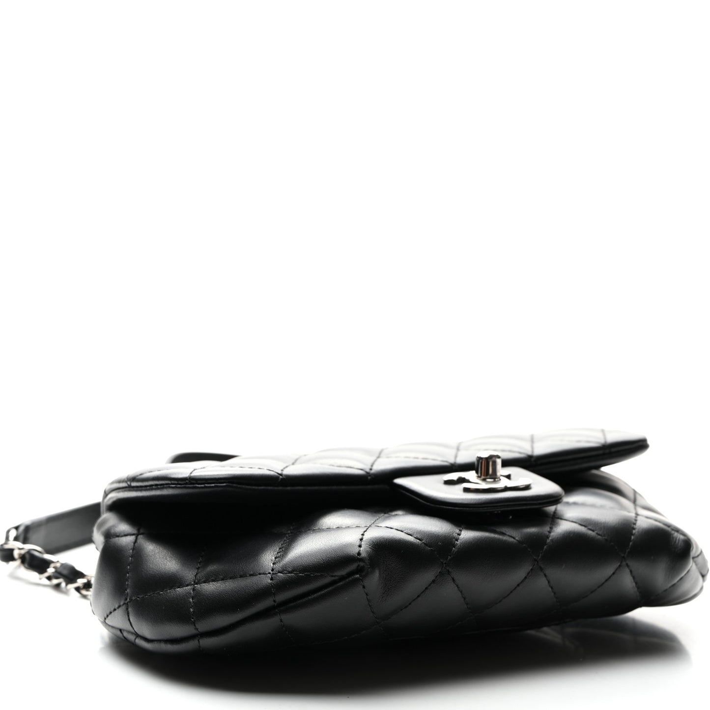 Calfskin Quilted CC Uniform Flap Belt Bag Black
