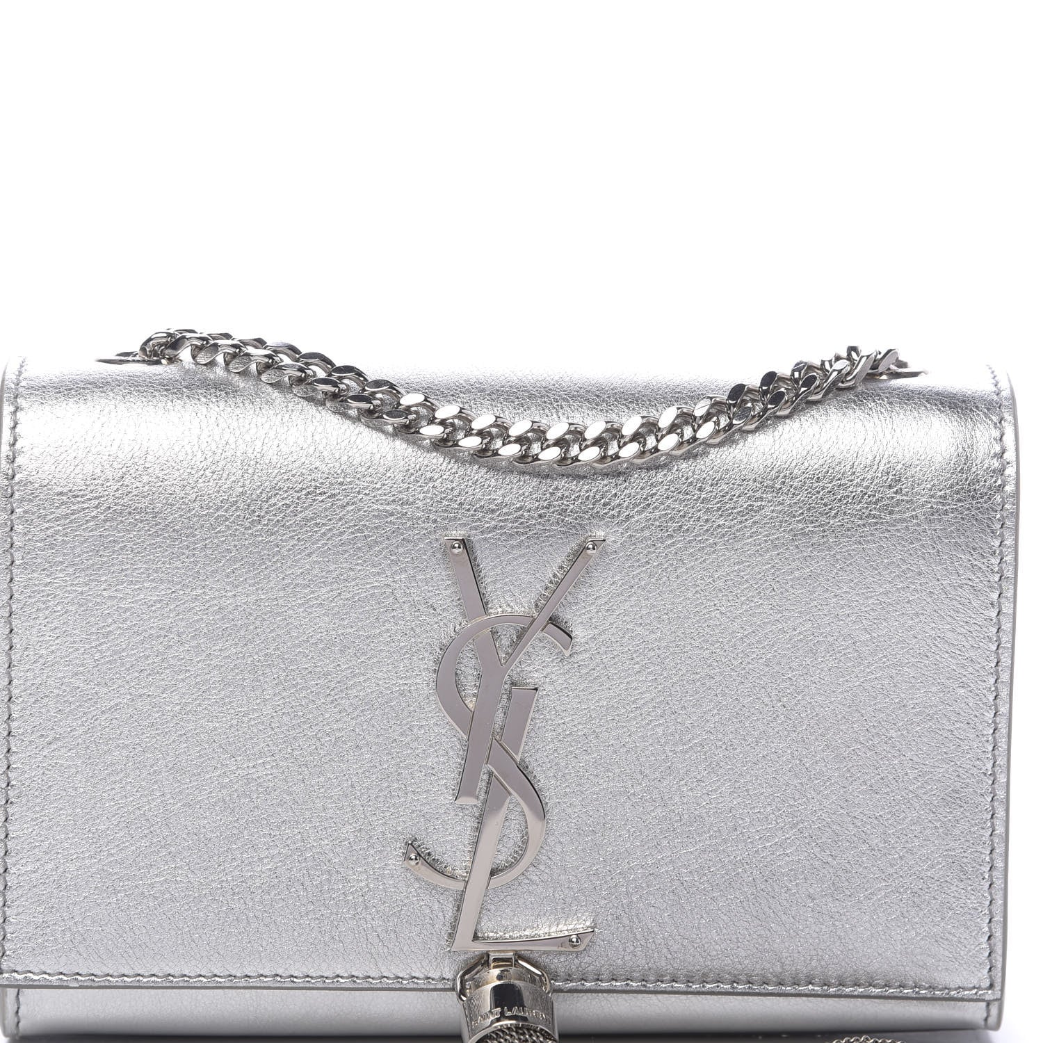 Saint Laurent Metallic Calfskin Small Classic Monogram Kate Tassel Satchel Silver 10 of 11
