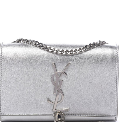 Saint Laurent Metallic Calfskin Small Classic Monogram Kate Tassel Satchel Silver 10 of 11