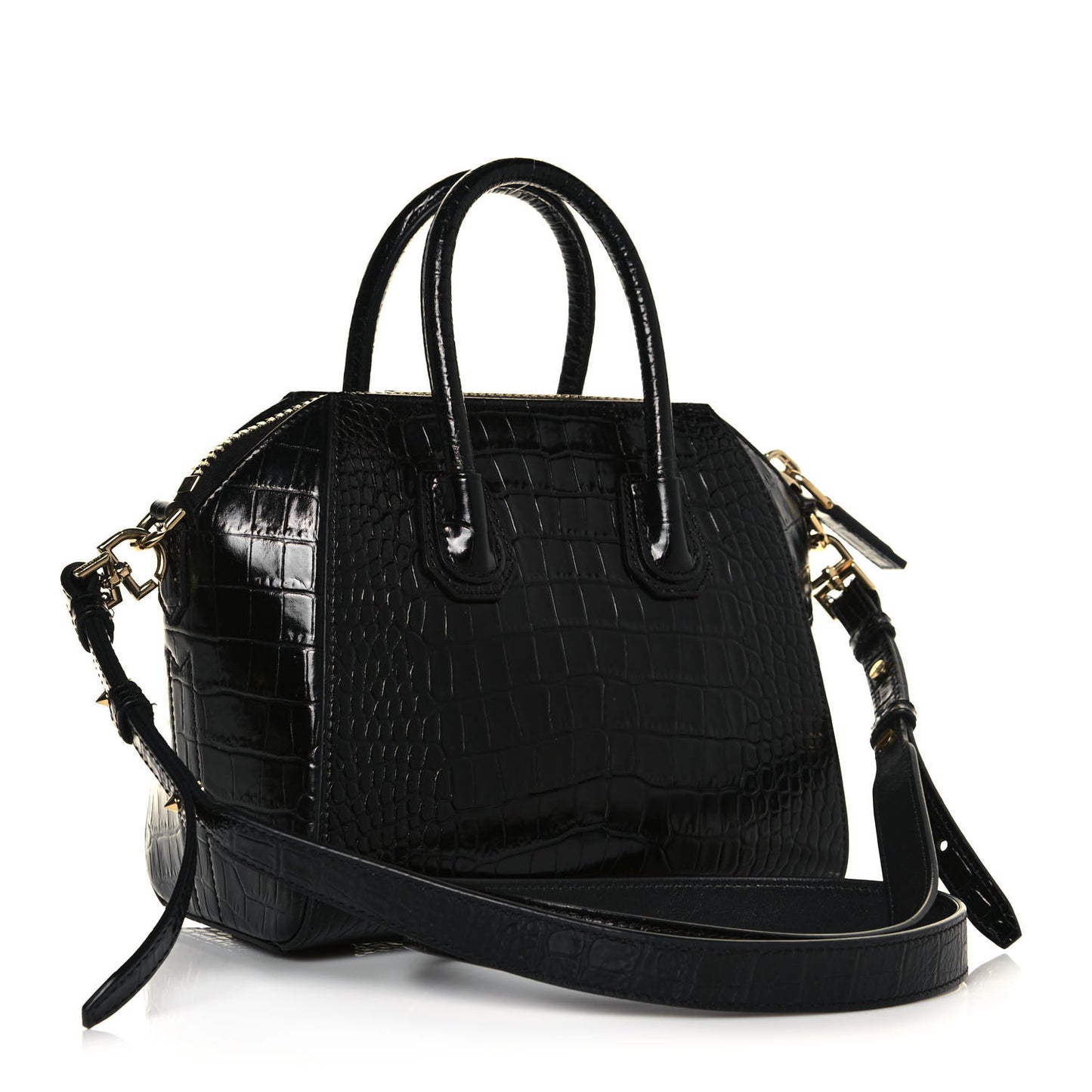 Calfskin Crocodile Embossed Mini Antigona Black