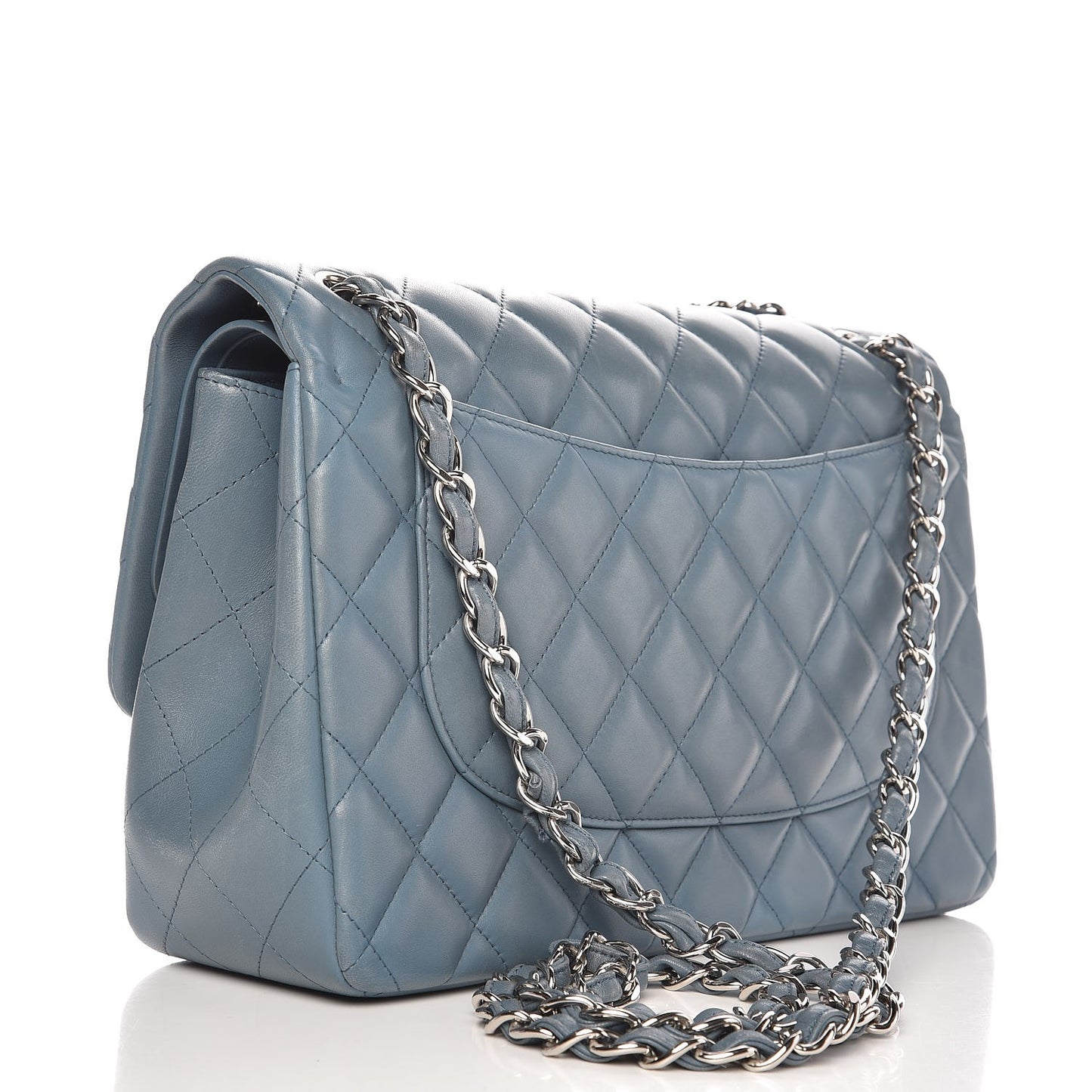 Lambskin Quilted Jumbo Double Flap Blue