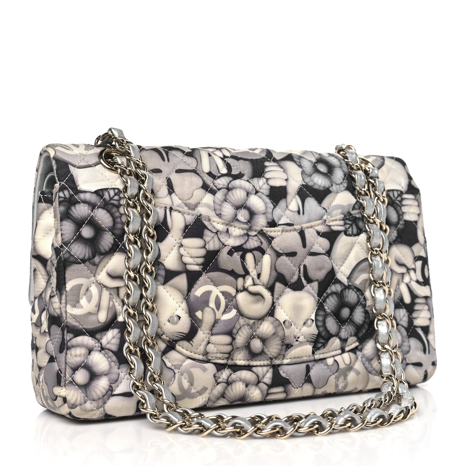 Chanel Nylon Quilted Medium Cat Emoticon Double Flap Navy Grey Ecru 3 of 10