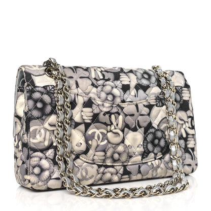 Chanel Nylon Quilted Medium Cat Emoticon Double Flap Navy Grey Ecru 3 of 10