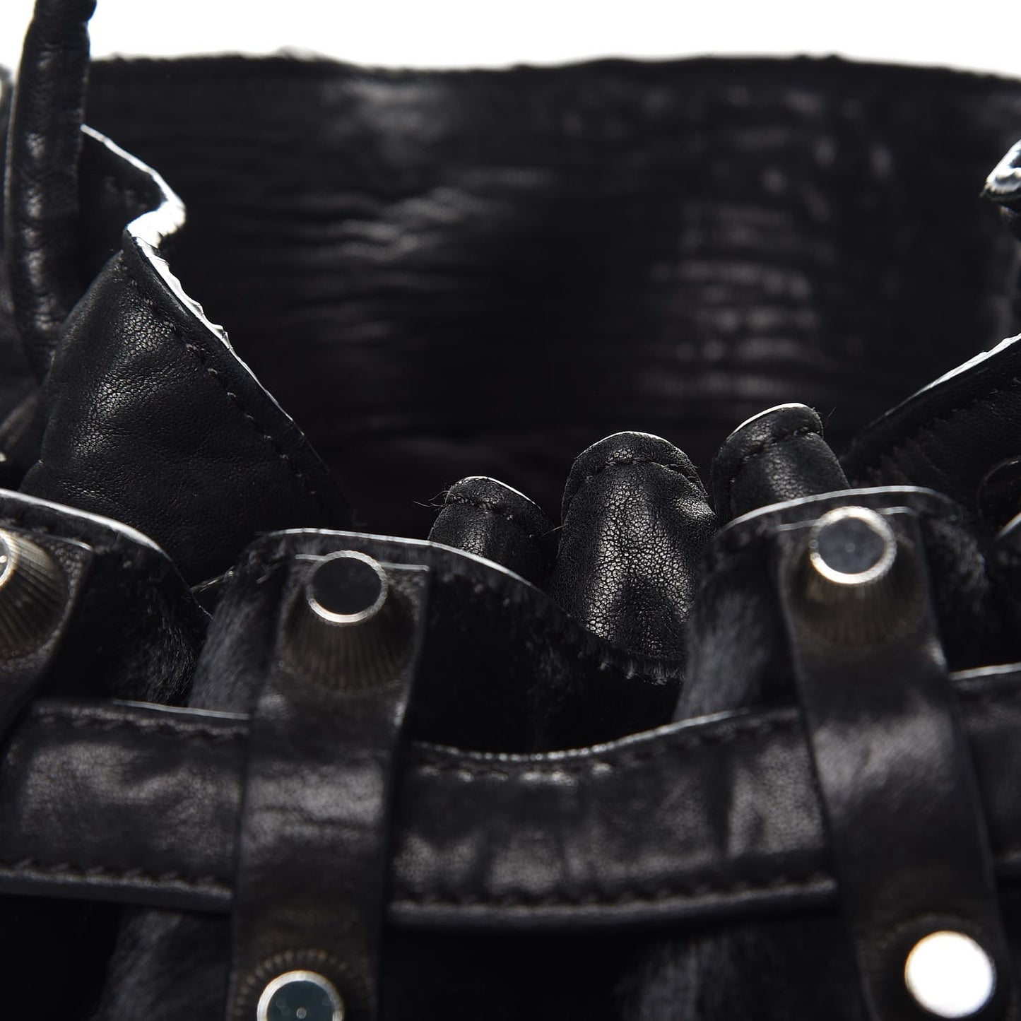 Pony Hair Diego Bucket Bag Black with Nickel Hardware