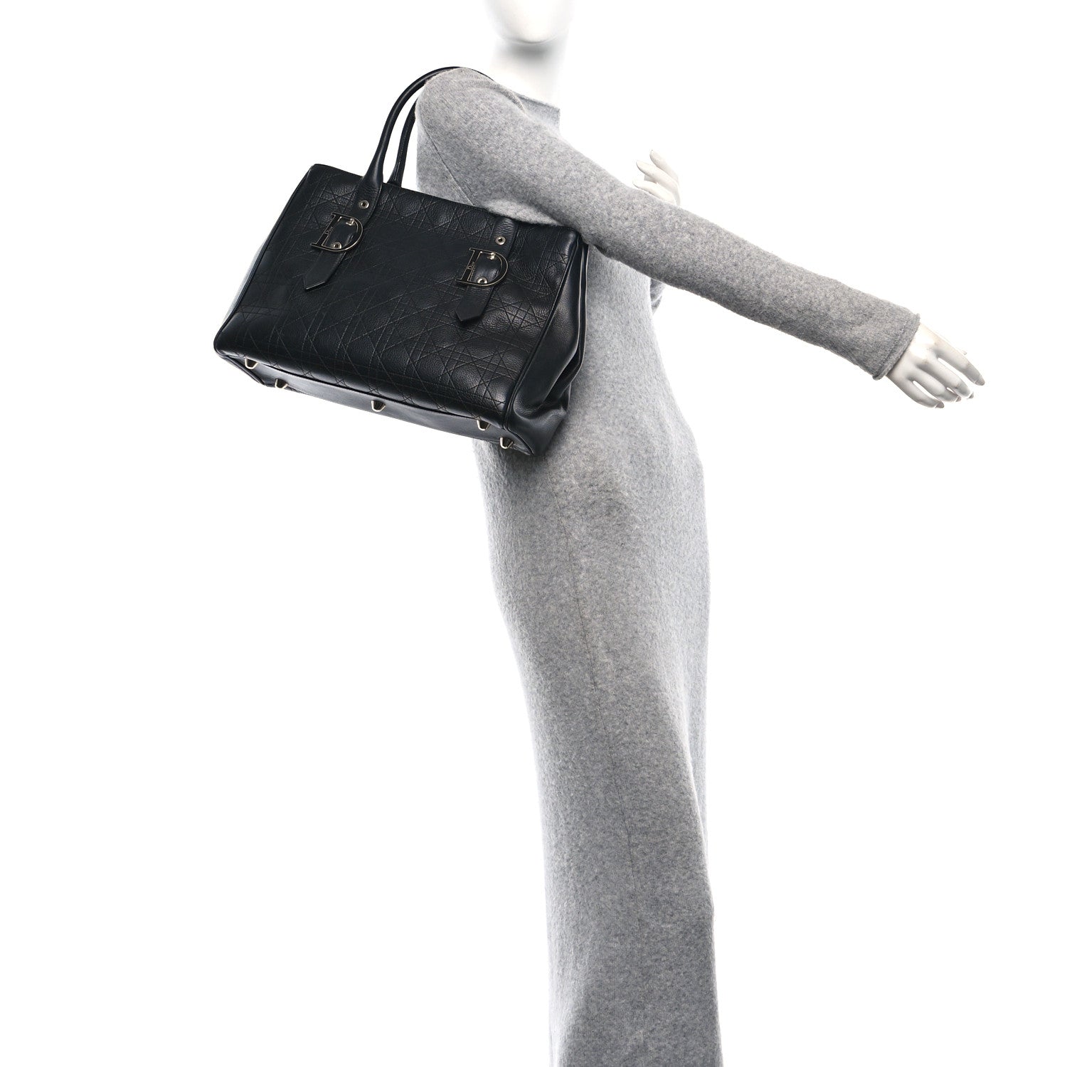 Christian Dior Calfskin Cannage D Buckle Tote Black 2 of 13