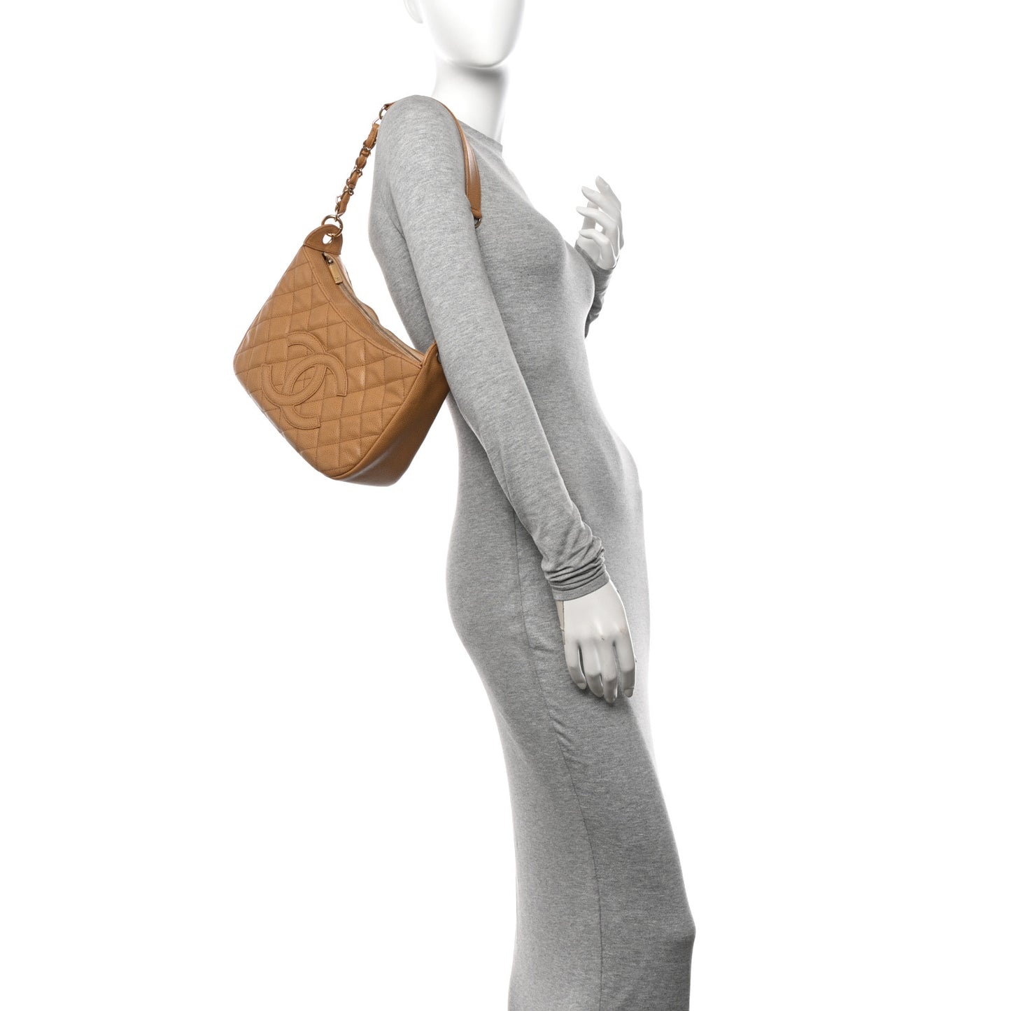 Caviar Quilted Timeless CC Shoulder Bag Beige
