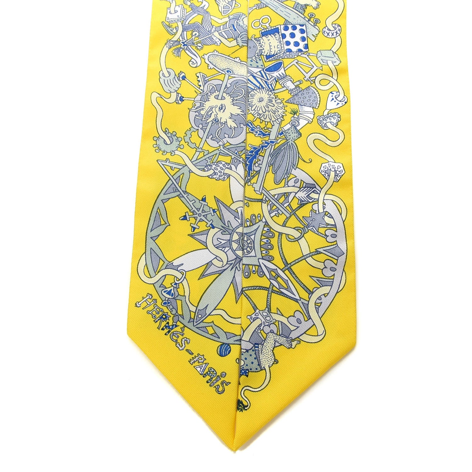 Hermes Silk La Folle Parade Twilly Jaune Vif Bleu Gris 2 of 4