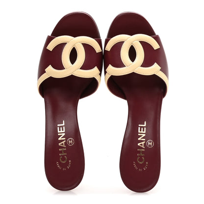 Chanel Lambskin CC Cutout Mules 38.5 Burgundy Beige 2 of 9