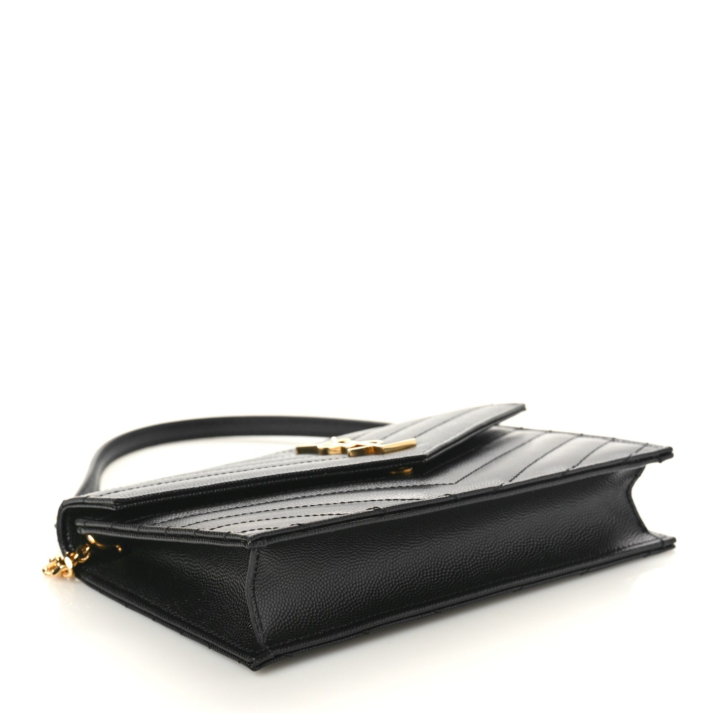 Grain De Poudre Matelasse Chevron Monogram Envelope Chain Wallet Black