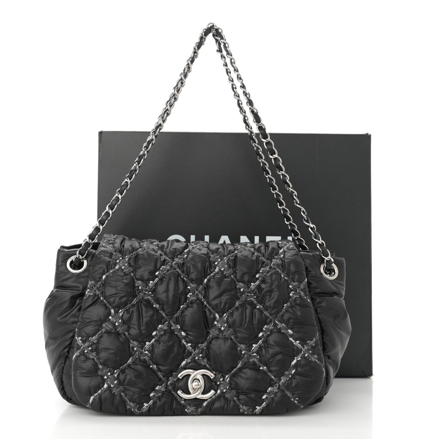 Chanel Nylon Quilted Tweed Stitch Bubble Accordion Flap Black 12 of 12