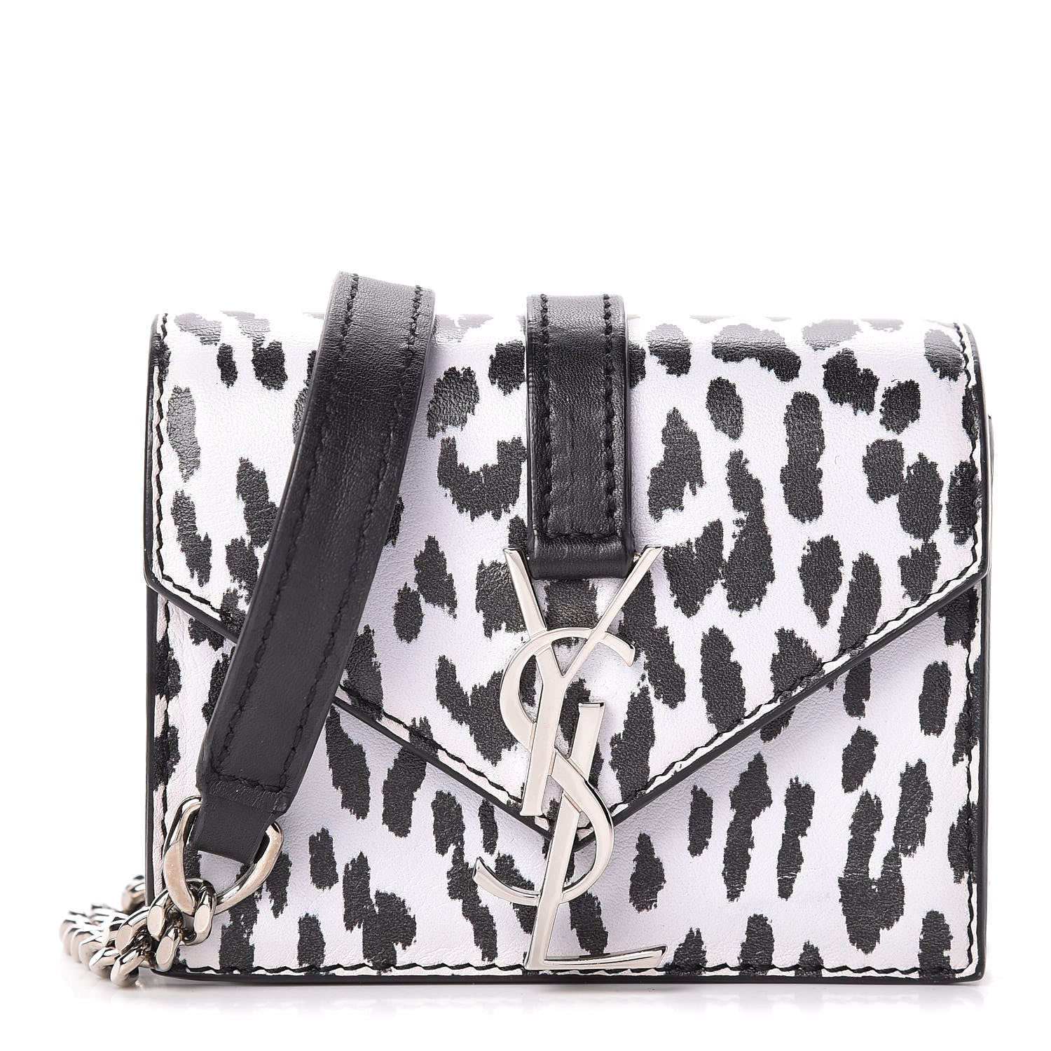 Saint Laurent Calfskin Monogram Leopard Print Mini Candy Crossbody Black White 1 of 12