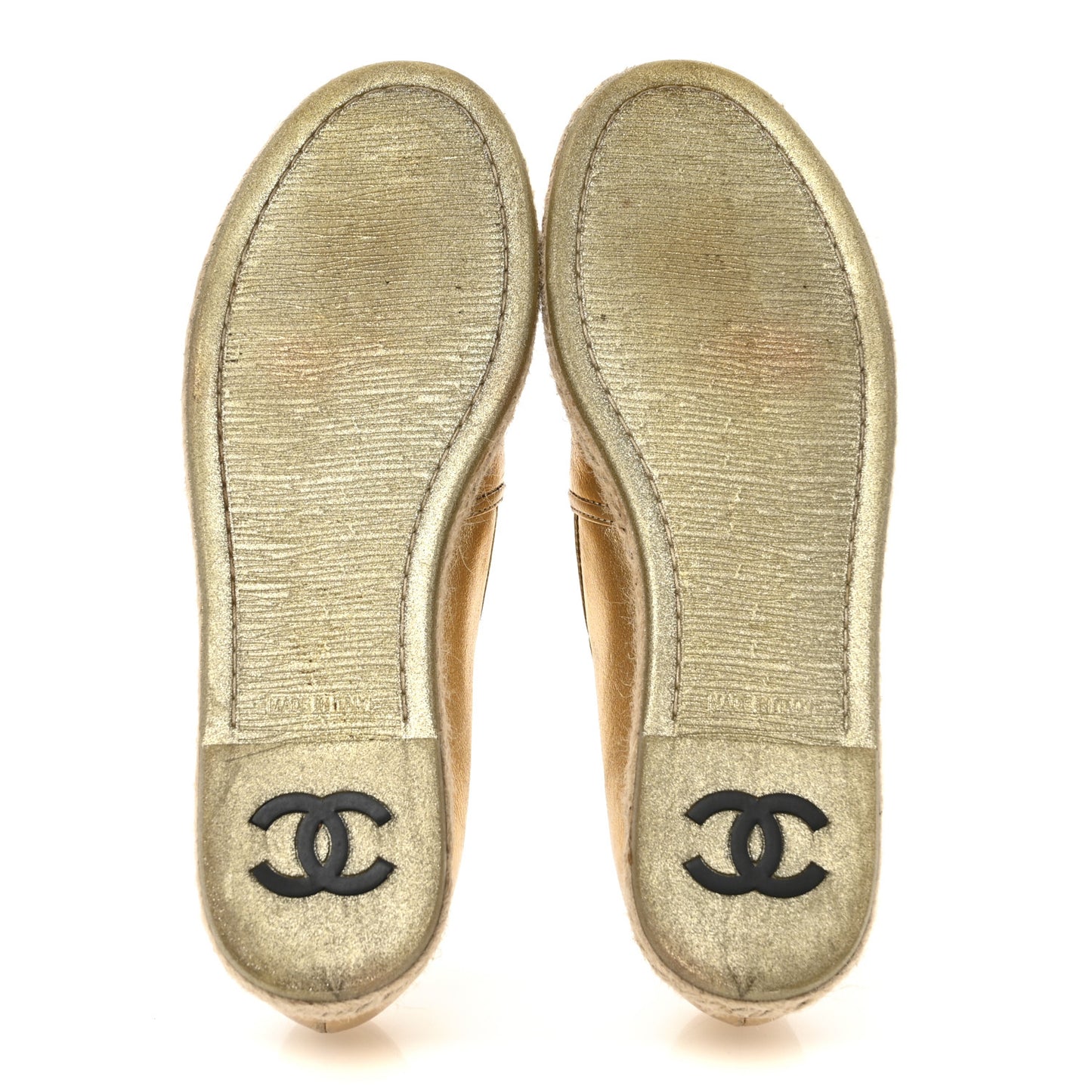 Metallic Lambskin CC Mocassin Loafers 37.5  Gold