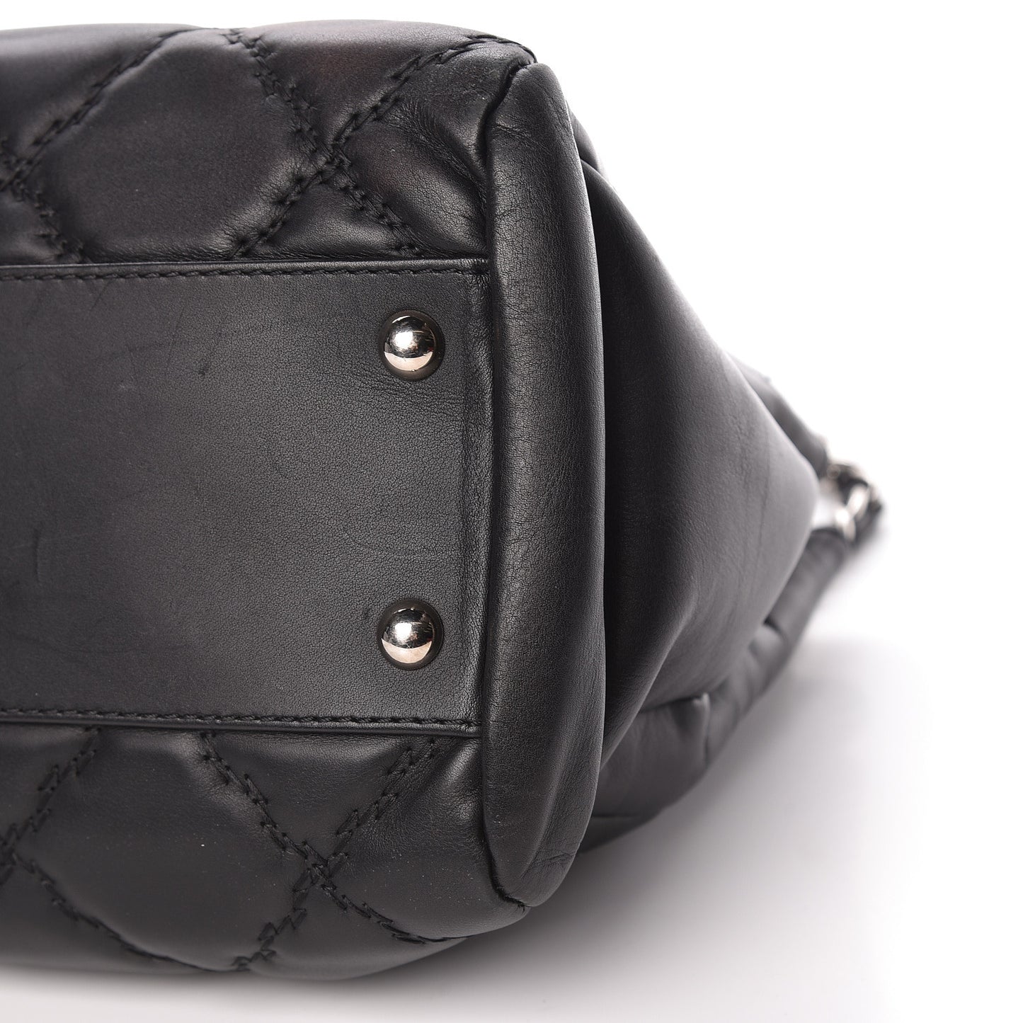Calfskin Double Stitch Large Hamptons Flap Bag Black