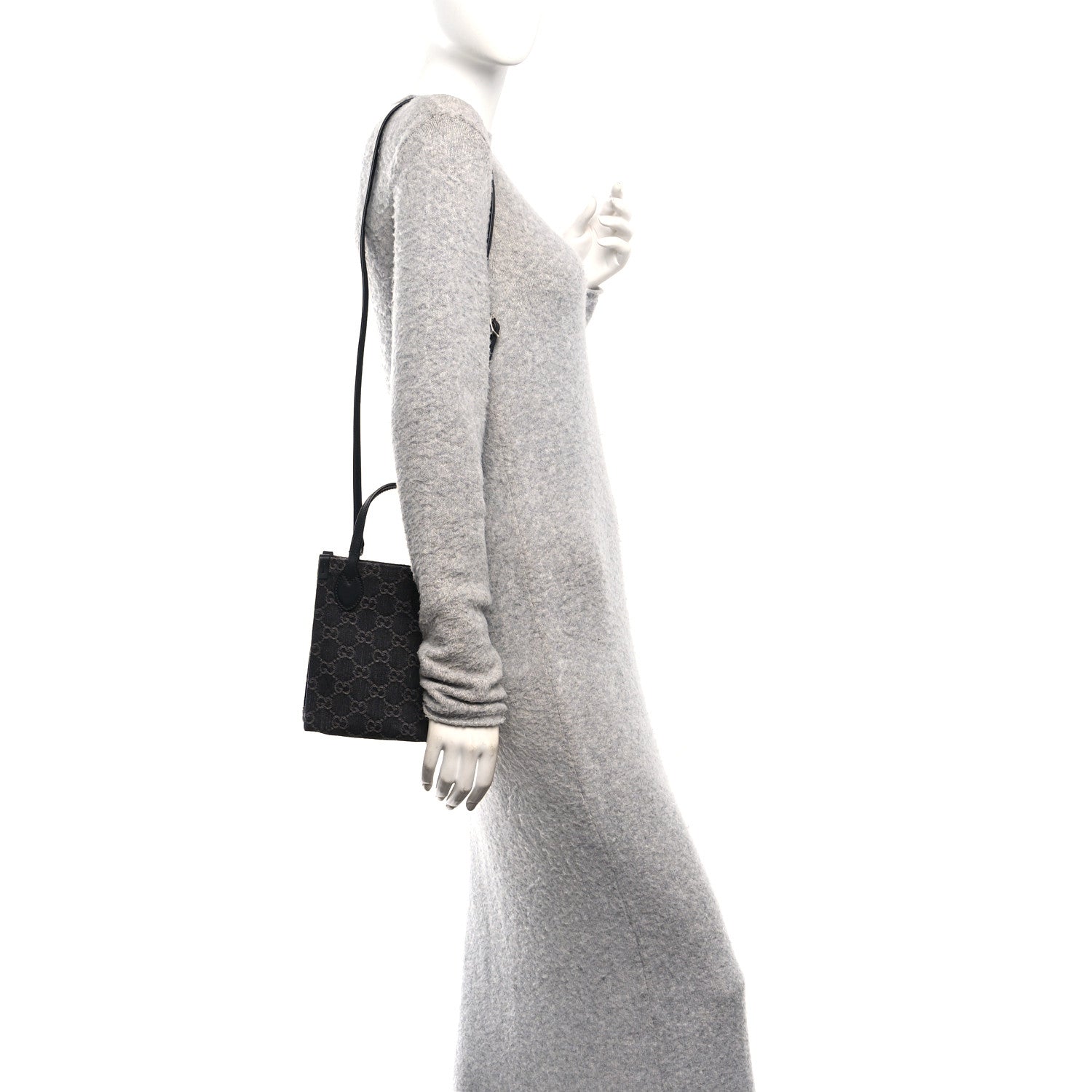 Gucci Denim GG Monogram Dollar Calfskin Mini Ophidia Tote Black Grey 2 of 10