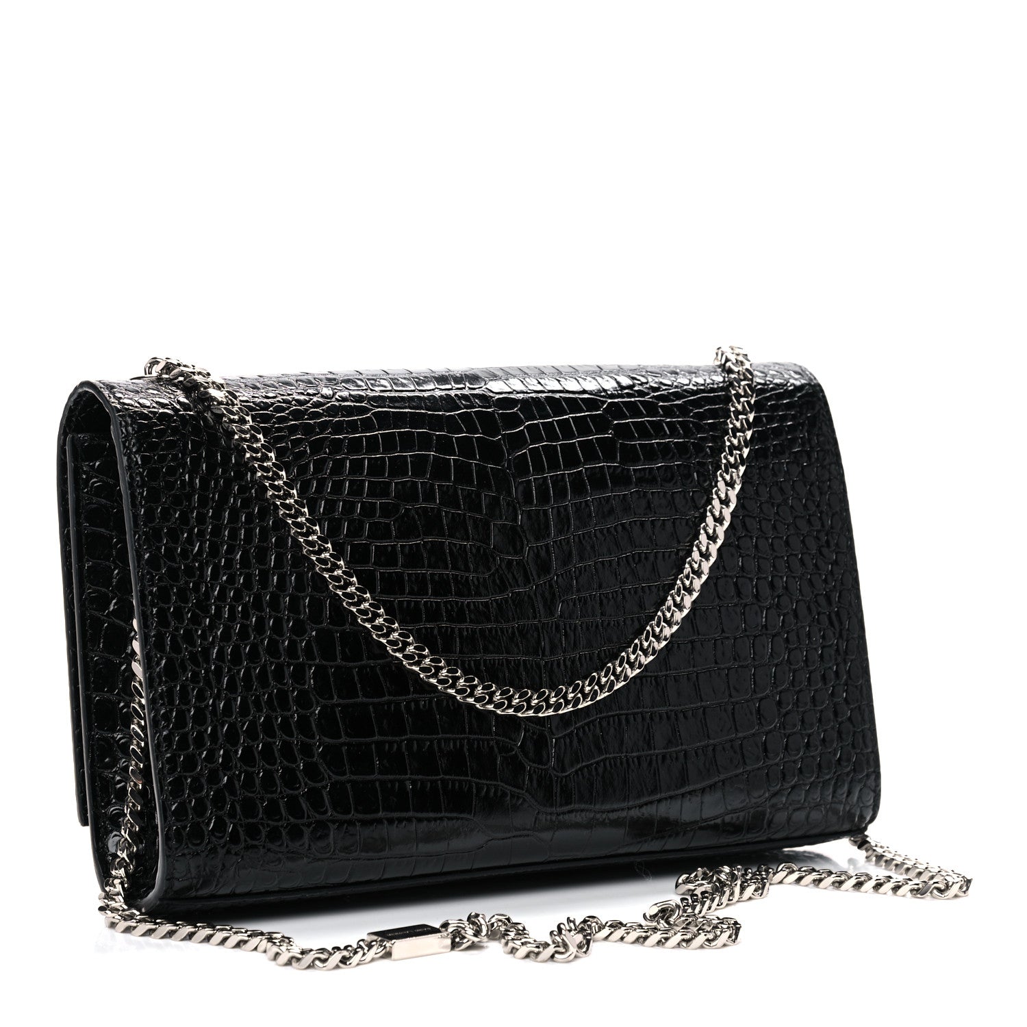 Saint Laurent Calfskin Crocodile Embossed Medium Classic Monogram Kate Tassel Satchel Black 3 of 10